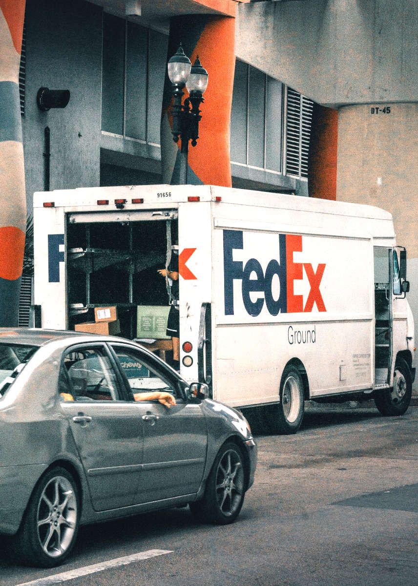 FedEx delivery truck making stops from the warehouse in Memphis.