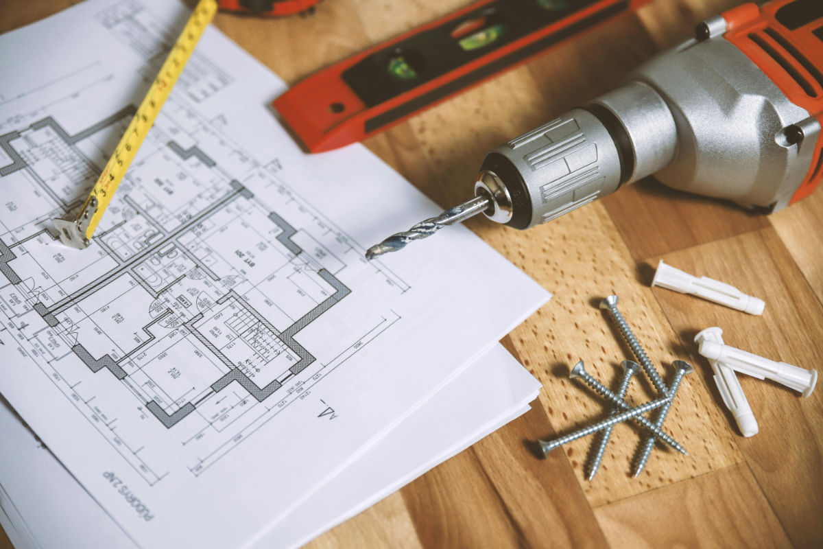 Tools and floor plans used for Arlington rental renovations planning