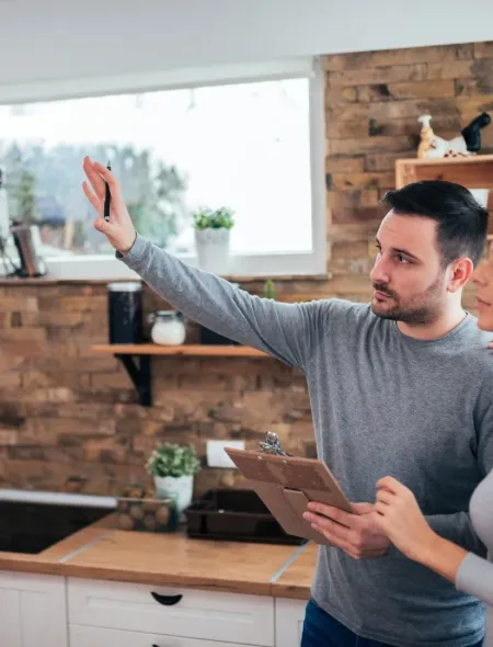 Project manager reviewing a Southaven MS rental kitchen renovation plan
