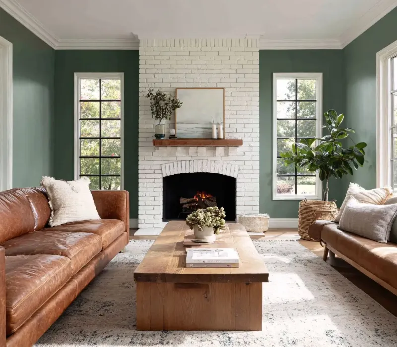 Updated Hernando MS rental living room with new paint, LVP flooring, and modern finishes.