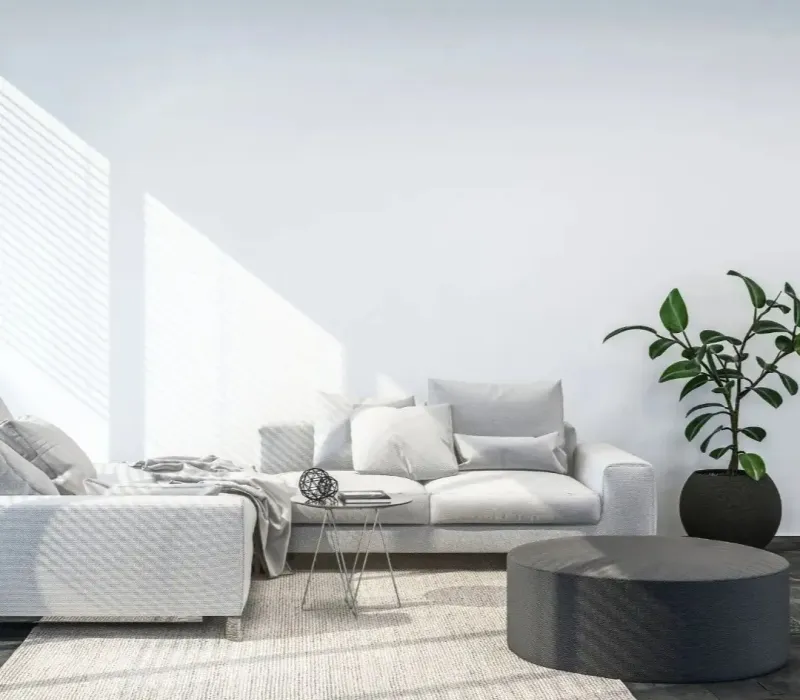 Bright, modern living room after property management renovation in Byhalia, MS with fresh paint, clean flooring, and updated staging.